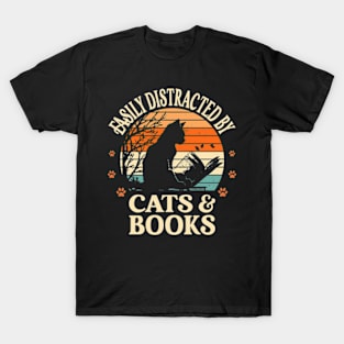 Easily Distracted By Cats And Books T-Shirt